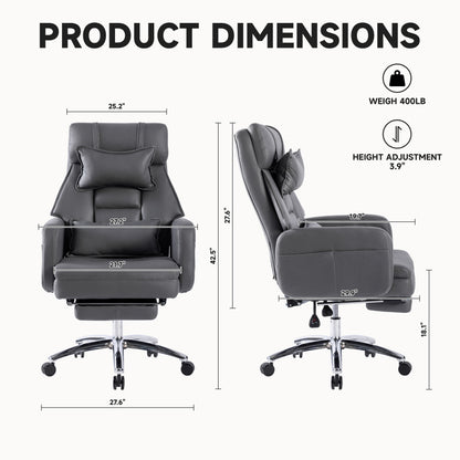 Swivel Ergonomic Office Chair | Technical Leather High-Back with Lumbar Support and Headrest, Comfortable Executive Chair, Deep Grey