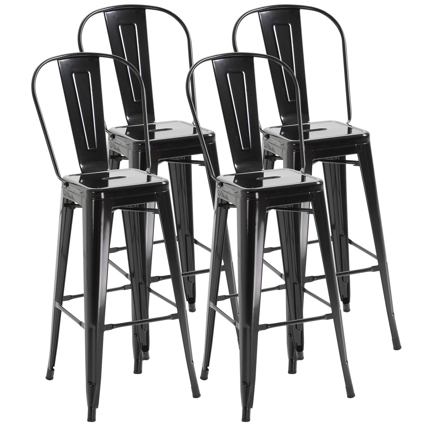 Barstoel – Barkruk – Barstoel Kruk – Barkrukken – Keukenstoel – Industrieel Design – Met Rugleuning en Voetsteun – Zithoogte 76,5 cm – Zwart Metaal