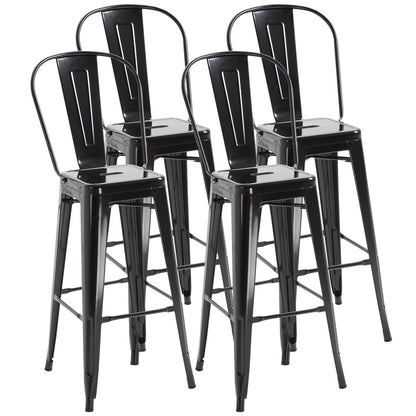 Barstoel – Barkruk – Barstoel Kruk – Barkrukken – Keukenstoel – Industrieel Design – Met Rugleuning en Voetsteun – Zithoogte 76,5 cm – Zwart Metaal