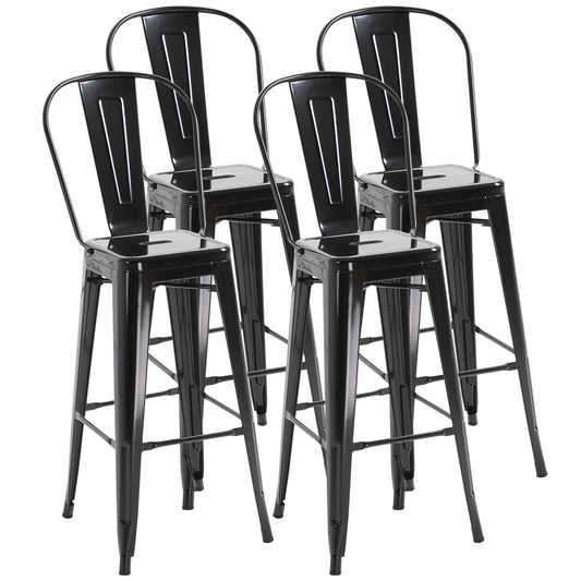Barstoel – Barkruk – Barstoel Kruk – Barkrukken – Keukenstoel – Industrieel Design – Met Rugleuning en Voetsteun – Zithoogte 76,5 cm – Zwart Metaal
