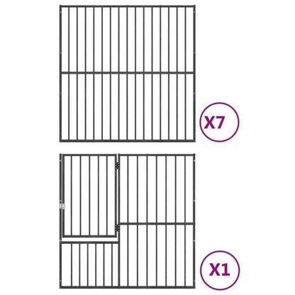 Hondenren – Puppyren – Hondenkennel – Hondenbench – Kennel – 8 Panels – Zwart Gegalvaniseerd Staal – Stevig & Weerbestendig