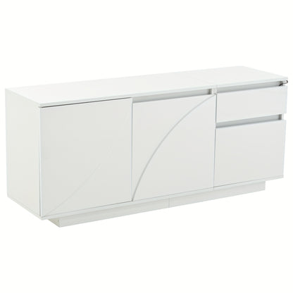 Dressoir Wit – Sideboard – Kast – Ladekast – Kastenmeubel – Modern Design – Bamboe – 140x40x60 cm – 3 Kasten Met Verstelbare Planken – Eenvoudig Zelf Te Monteren