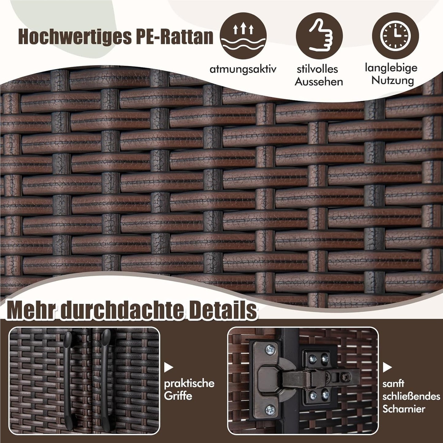 Tuinkast – Opbergkast – Tuinkist – Buitenkast – Bergkast – Rattan Tuinkast – Weerbestendig – Met Kledingroede 72x50x157 cm Bruin