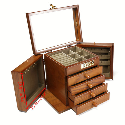 Houten Sieradenkist – Sieradendoos – Schmuckdoos – Juwelenkoffer – Opbergbox – 5 Lagen Vintage Design – Met Slot En Spiegel