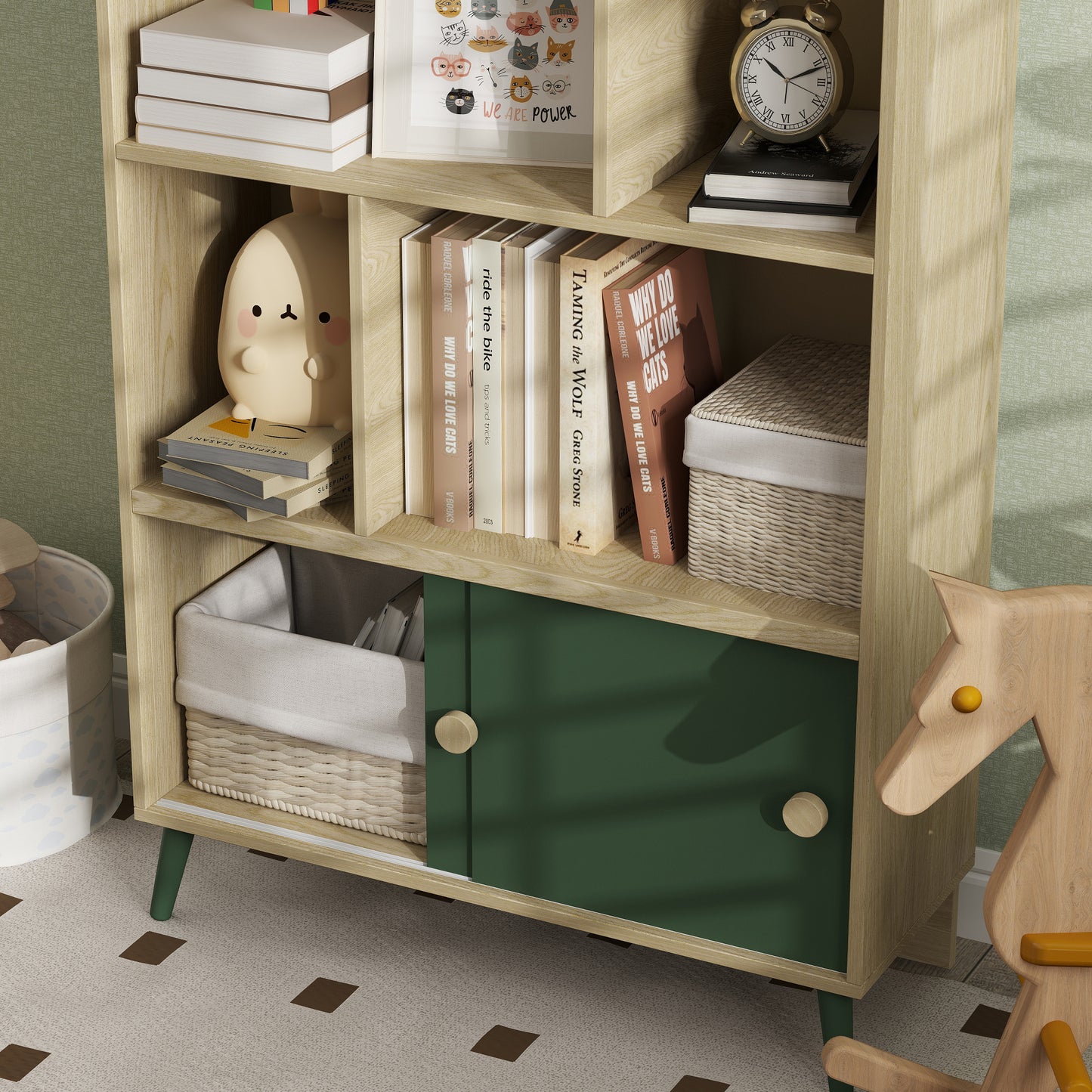 AIYAPLAY 'S Library Bookshelf 'S Storage Shelf 'S Room Toy Storage Furniture with 4 Niches, Cabinet for Playroom, 'S Room, Living Room - 80 X 30 X 140, 5 Cm Green