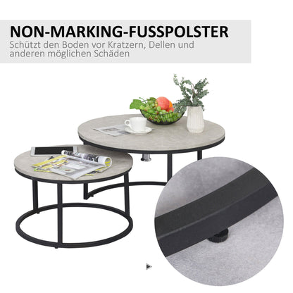 Bijzettafel – Bijzettafels – Salontafel – Sidetable – Banktafel – Industrieel Design – Metalen Frame – Betonlook – Set Van 2 Ronde Tafels
