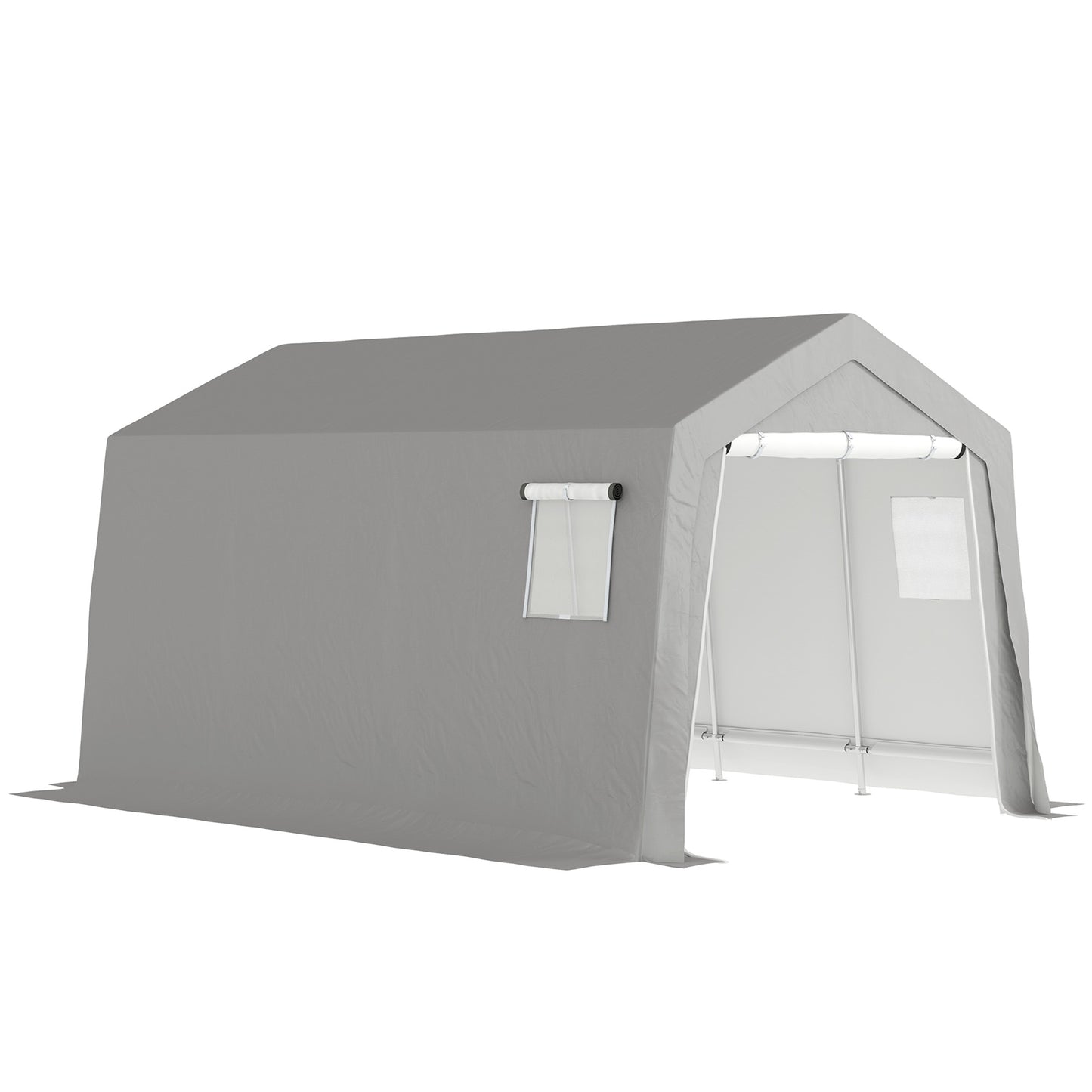Fietsenstalling – Fietsberging – Fietsenhok – Tuinschuur – Opbergschuur – Waterdicht Polyester – Gegalvaniseerd Stalen Frame – 3 x 4,5 x 2,5 m – Lichtgrijs