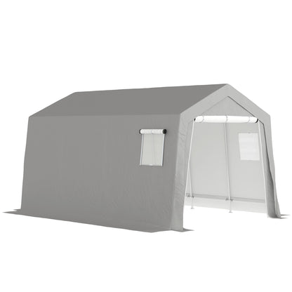 Fietsenstalling – Fietsberging – Fietsenhok – Tuinschuur – Opbergschuur – Waterdicht Polyester – Gegalvaniseerd Stalen Frame – 3 x 4,5 x 2,5 m – Lichtgrijs