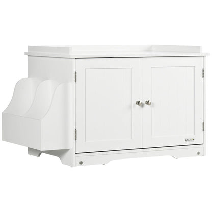 Modern White Cat Litter Box & House with Magnetic Double Door, Partitioned Interior, Side Storage Shelf - Spacious Multi-Functional Cat Enclosure with Ventilation System, Odor Control & Easy-Clean Design, Durable Construction