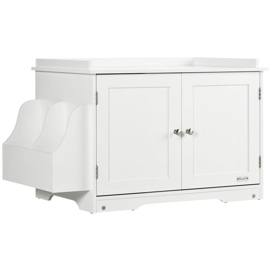Modern White Cat Litter Box & House with Magnetic Double Door, Partitioned Interior, Side Storage Shelf - Spacious Multi-Functional Cat Enclosure with Ventilation System, Odor Control & Easy-Clean Design, Durable Construction