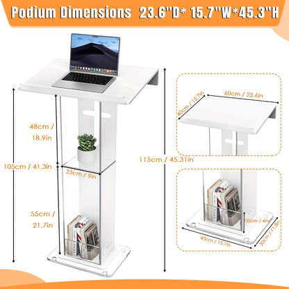 Spreekgestoelte – Lessenaar – Podium – Katheder – Lectern – 10mm Dik Acryl – Stevige Metaal Basis