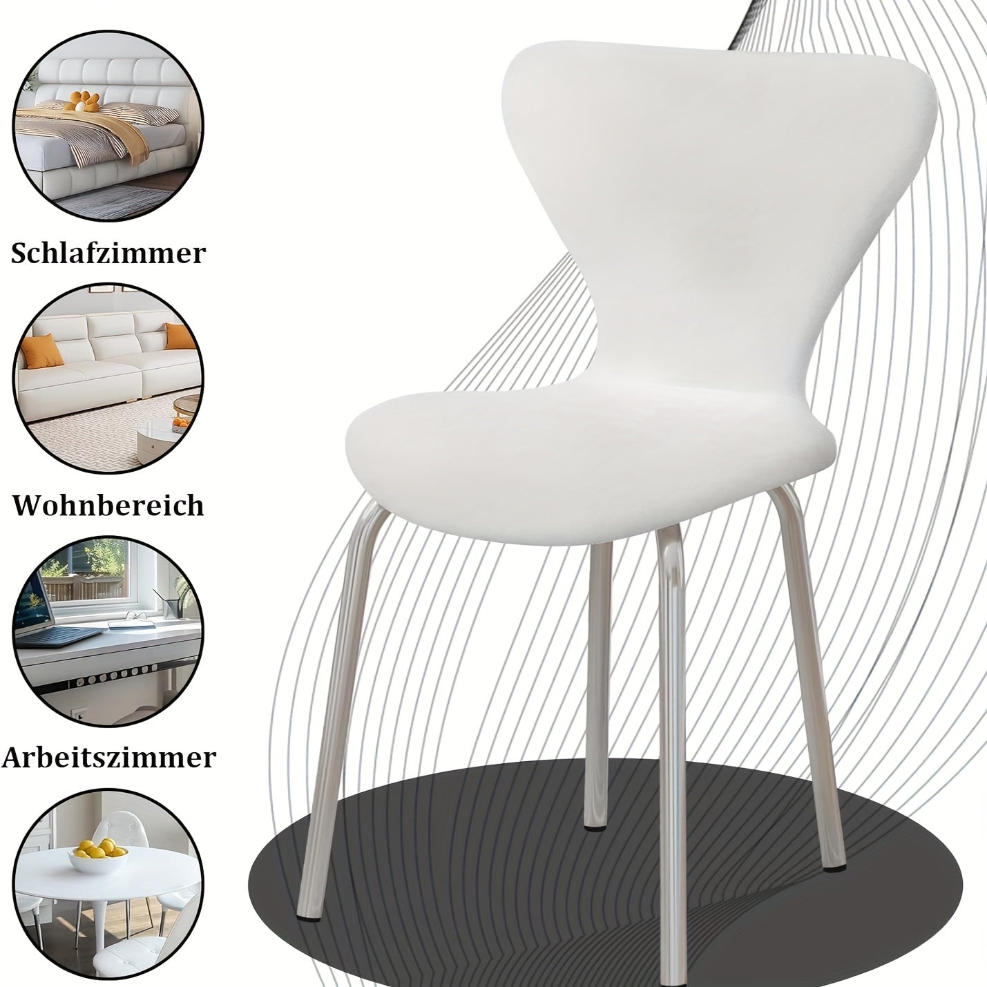 Set van 2 Velvet Eetkamerstoelen – Gestoffeerde Lounge- en Receptiestoelen met Ergonomische Rugleuning en Metalen Poten – Witte Keuken- en Woonkamerstoelen