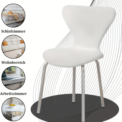 Set van 2 Velvet Eetkamerstoelen – Gestoffeerde Lounge- en Receptiestoelen met Ergonomische Rugleuning en Metalen Poten – Witte Keuken- en Woonkamerstoelen