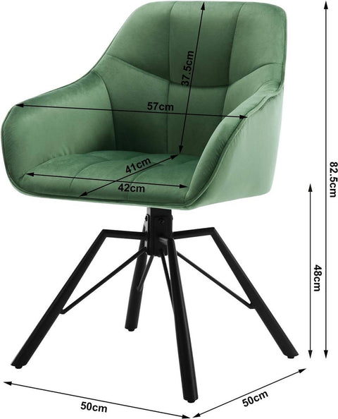 Draaibare eetkamerstoel - Fluwelen Beklede Stoel - Brede Zitting - Ergonomisch Ontwerp - 58.5cm x 82.5cm x 54.5cm - Donkergroen fluweel