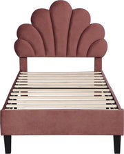 Bed Eenpersoonsbed 90x200 cm met fluwelen bloemvormig hoofdeinde voor volwassenen en kinderen Rood