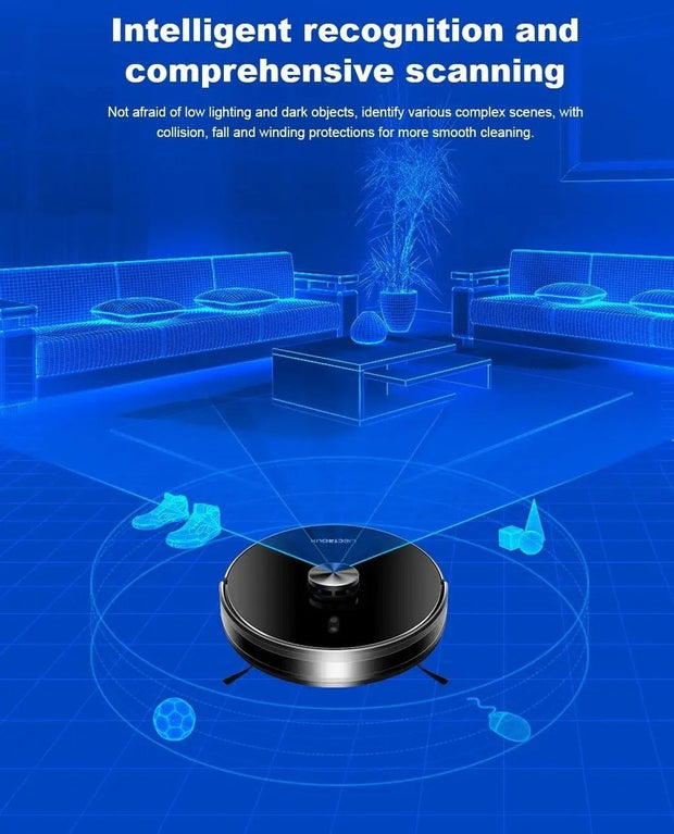 Robotstofzuiger met dweilfunctie - Lds laser navigatie - Oplaadstation - 6500Pa 28W - Kaartbeheer - Virtuele blokkering - App/stembediening