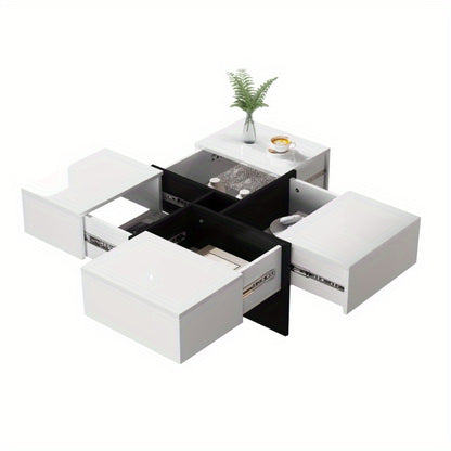 Salontafel – Woonkamertafel – Bijzettafel – Koffietafel – Tafel – Hoogglans Afwerking – 70x70x35 cm Met Opbergruimte En 4 Laden