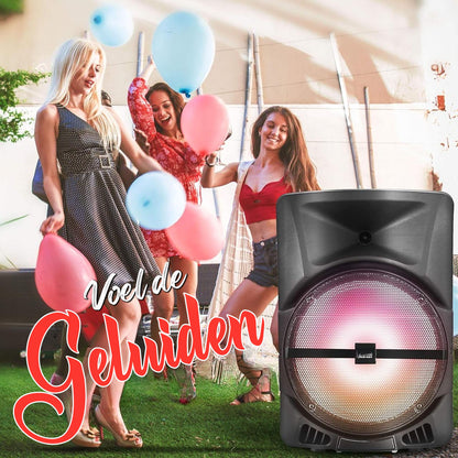 Bluetooth Speaker – Party Speaker – Draagbare Speaker – DJ Speaker – Portable Speaker Met Wieltjes – 800W Vermogen – LED Partyverlichting & FM Radio