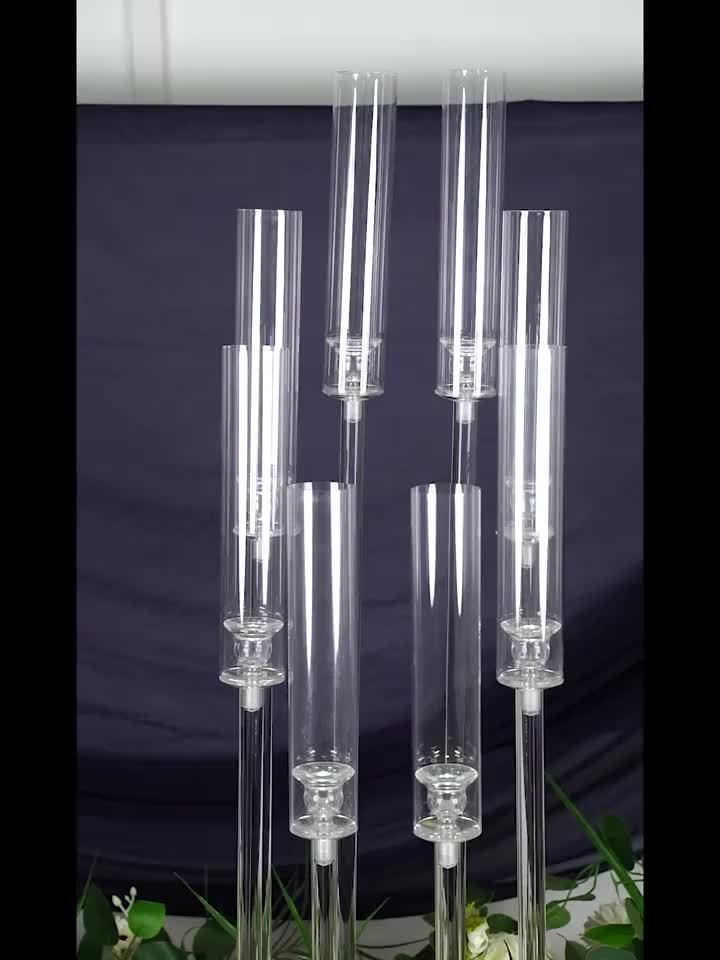 Acryl Kandelaar – Candelabra – Kaarshouder – Kaarsenhouder – Tafelkaarsenhouder – Set Van 4 Met 8 Armen – Transparant Acryl – Hoogteverschillen Voor Speels Effect