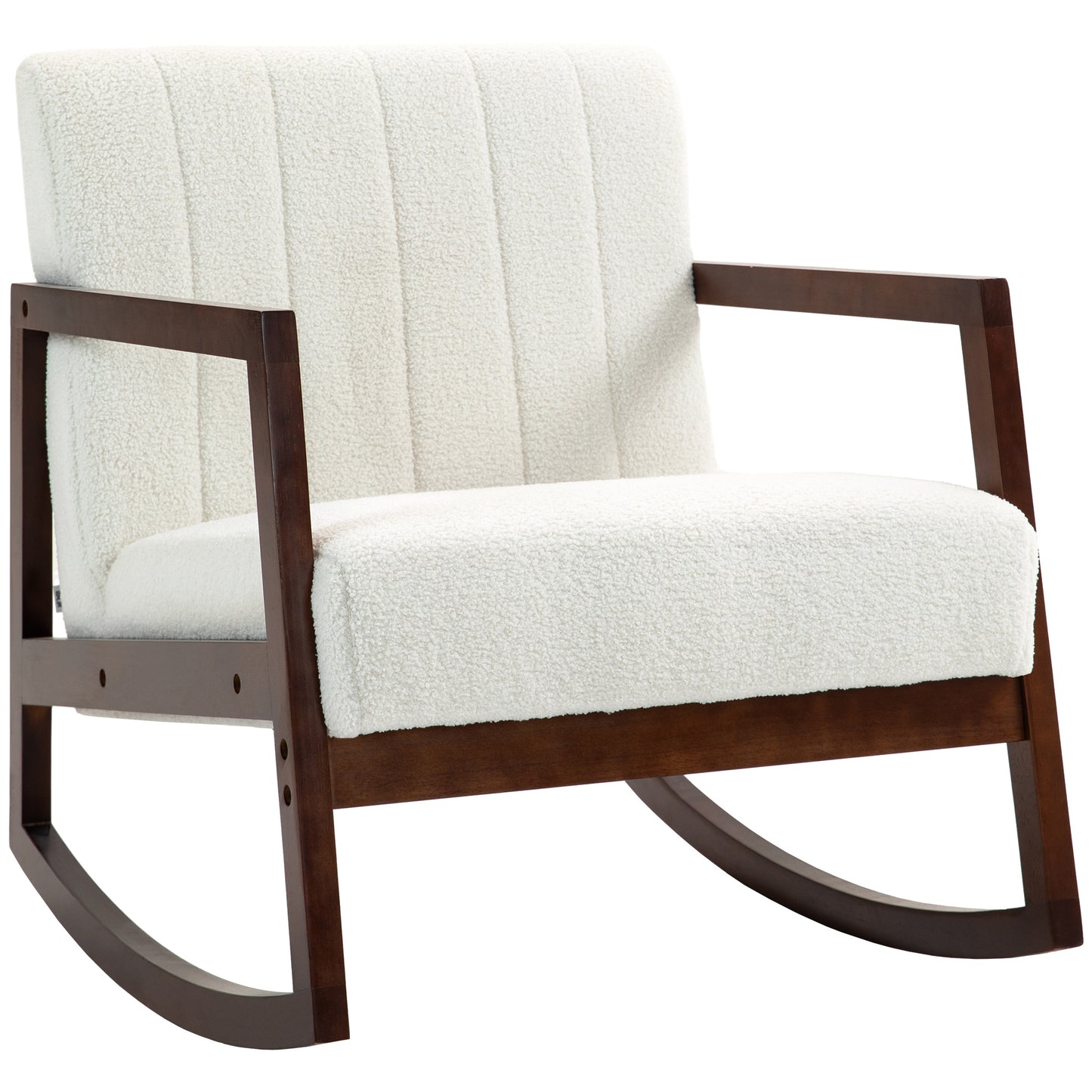 Schommelstoel – Relaxstoel – Fauteuil – Voedingsstoel – Loungestoel – Massief Heveahout Frame – Moderne Witte Wolstof – Antislip Voeten – Gemakkelijk Montage – 67x93x80 cm