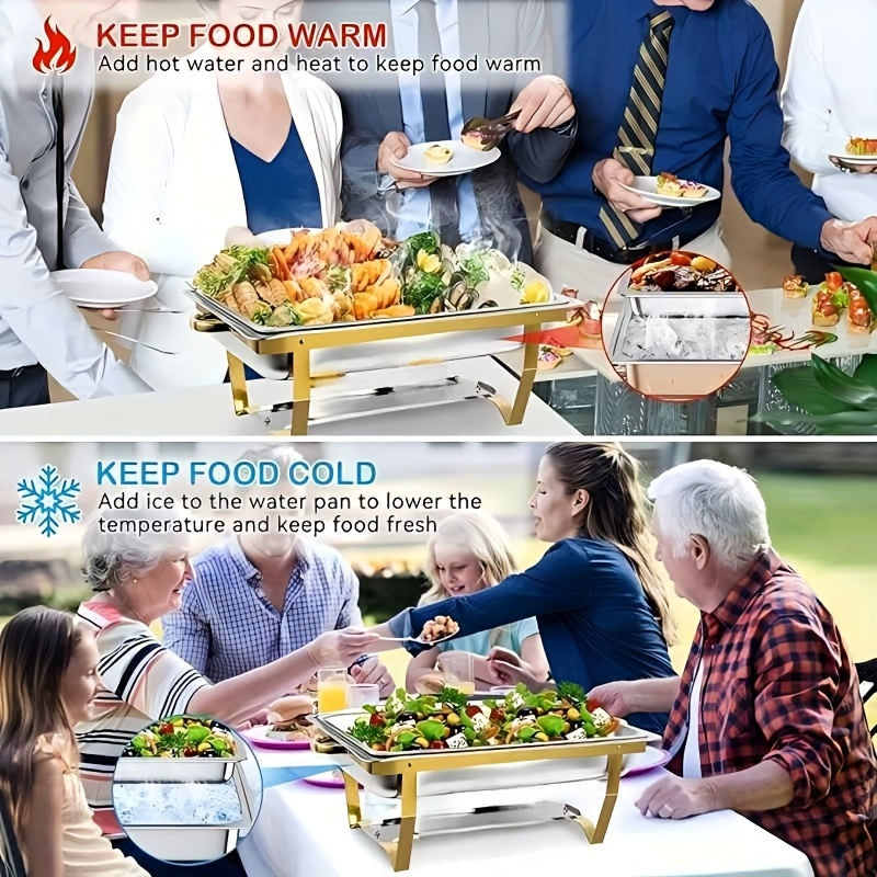 Chafing Dish – Buffetwarmer – Warmhoudplaat – Serveerpan – 4-delige Set – 9 Liter Inhoud – Hoogwaardig 408 Roestvrij Staal