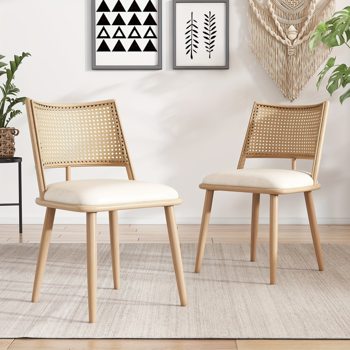 Eetkamerstoelen – Bistro Stoelen – Tafelsstoelen – Kamerstoelen – Design Stoelen – Set Van 2 – Handgeweven Rattan Rugleuning – Duurzame Comfortabele Zitting