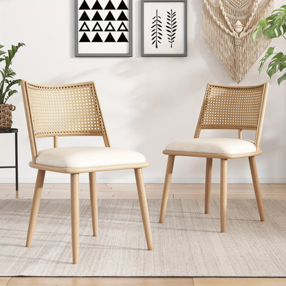 Eetkamerstoelen – Bistro Stoelen – Tafelsstoelen – Kamerstoelen – Design Stoelen – Set Van 2 – Handgeweven Rattan Rugleuning – Duurzame Comfortabele Zitting