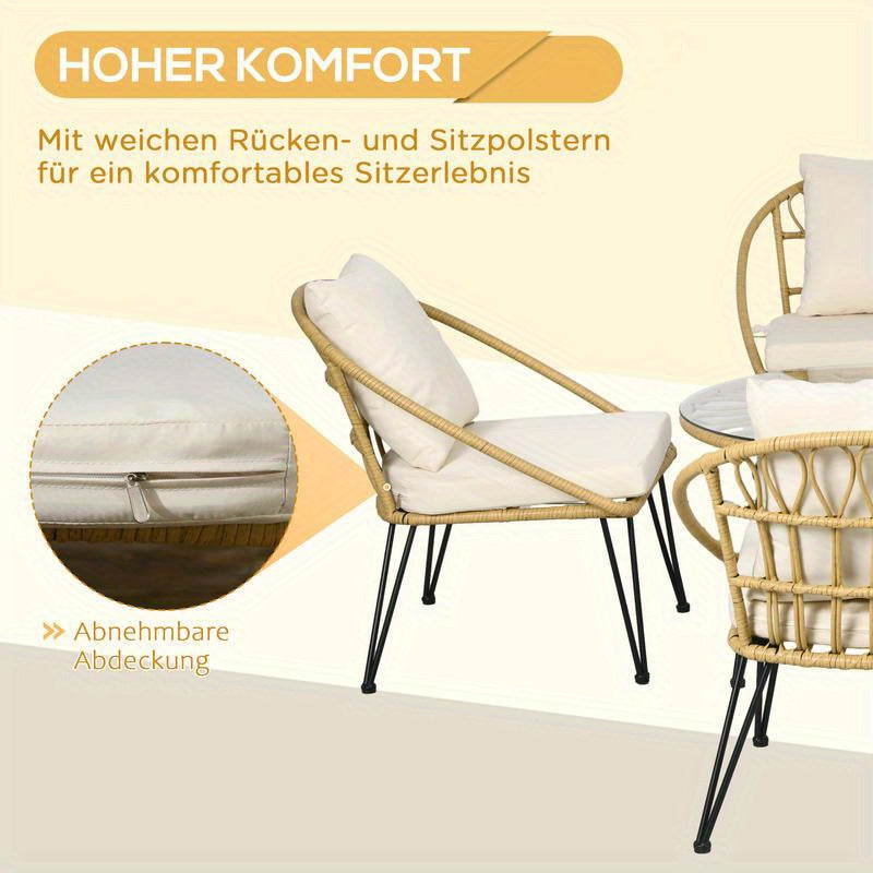 5-Teilige Gartensitzgruppe, Boho-Stil, 1 Esstisch &Amp; 4 Stühle, Auflagen, Polyrattan, Beige/Natur, Moderne Küchenmöbel, Schneller Aufbau, Platzsparend, Esstisch Im Landhausstil Geeignet Für Wohnzimmer, Esszimmer, Küche