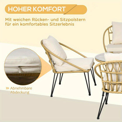 5-Teilige Gartensitzgruppe, Boho-Stil, 1 Esstisch &Amp; 4 Stühle, Auflagen, Polyrattan, Beige/Natur, Moderne Küchenmöbel, Schneller Aufbau, Platzsparend, Esstisch Im Landhausstil Geeignet Für Wohnzimmer, Esszimmer, Küche