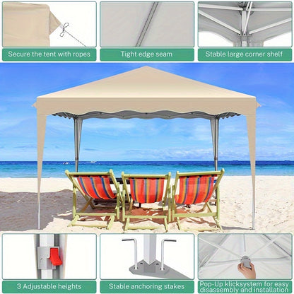 3×3m Instant Pop-Up Camping Tent with Hook & Loop Closure - Easy Setup Portable Outdoor Canopy Suitable for Picnic, Market Stall, Backyard - Lightweight Folding Tent for s &