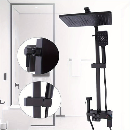 Doucheset – Regendouche – Douchepaneel – Douchekraan – Handdouche – Thermostatisch – Mat Zwart – Messing En RVS – Verstelbare Hoogte 80-120 cm