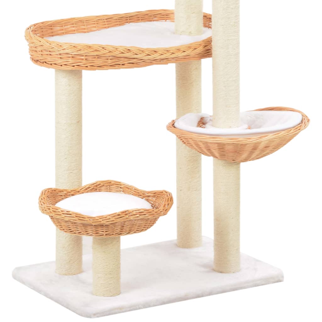 Kattenkrabpaal – Krabpaal – Krabmeubel – Kattenboom – Kattenhuis – Natuurlijk wilgenhout – 5 knusse mandjes – Sisal krabpaal – Compact ontwerp – Bruin