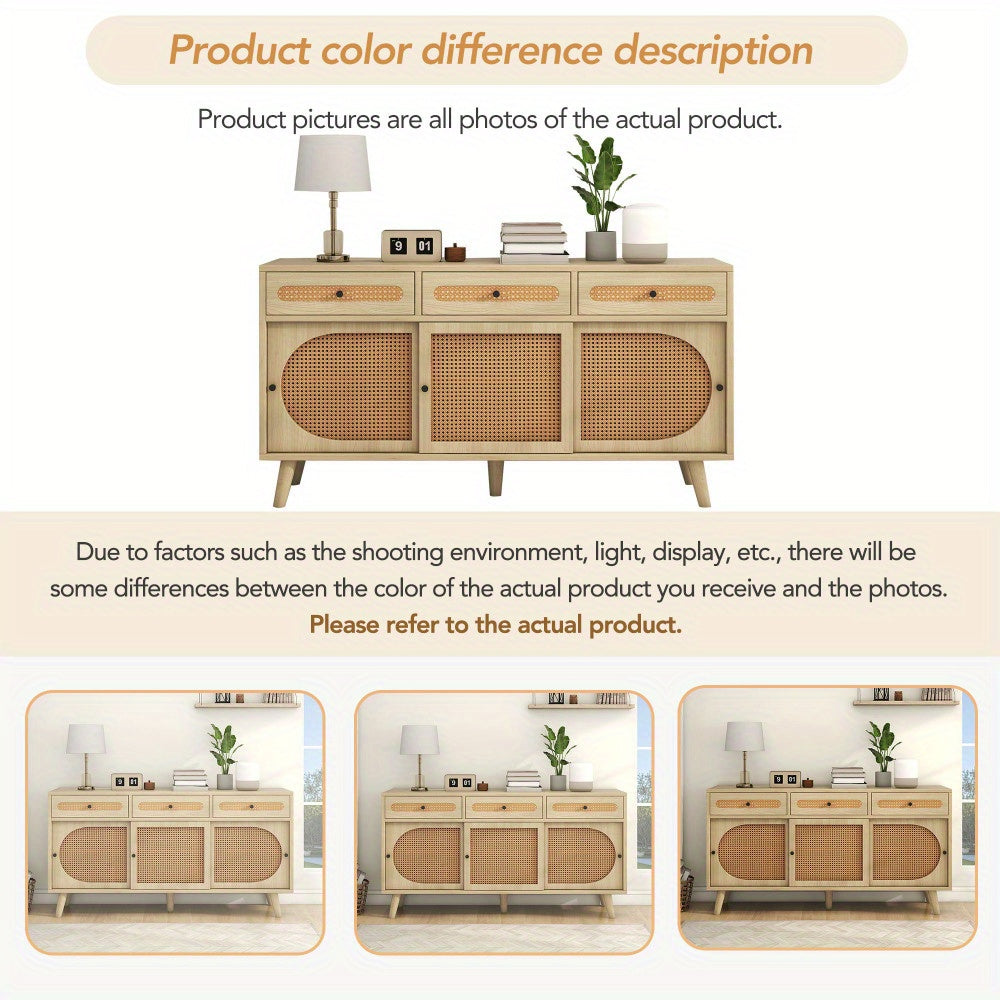 Modern Metal Sideboard Cabinet with Adjustable Shelves & 3 Sliding Doors - Heavy-Duty Freestanding Storage Organizer, 3 Drawers, Sturdy Metal Construction, Space-Saving Design for Living Room, Dining Room, Entryway - Elegant