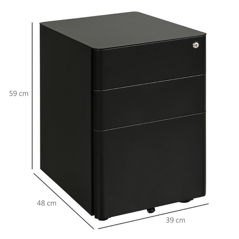 Mobiele Ladekast – Ladekast Op Wieltjes – Kantoor Opslagkast – Opberglade – Ladeblok – Zwart – Compact 39x48x59 cm – Duurzaam Stalen Materiaal
