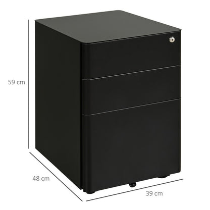 Mobiele Ladekast – Ladekast Op Wieltjes – Kantoor Opslagkast – Opberglade – Ladeblok – Zwart – Compact 39x48x59 cm – Duurzaam Stalen Materiaal