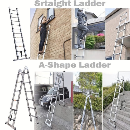 Telescopische Vouwladder – Uitschuifbare Ladder – Opvouwbare Trap – A-Frame Ladder – Steigerladder – 5 Meter Bereik – Robuuste Metalen Constructie