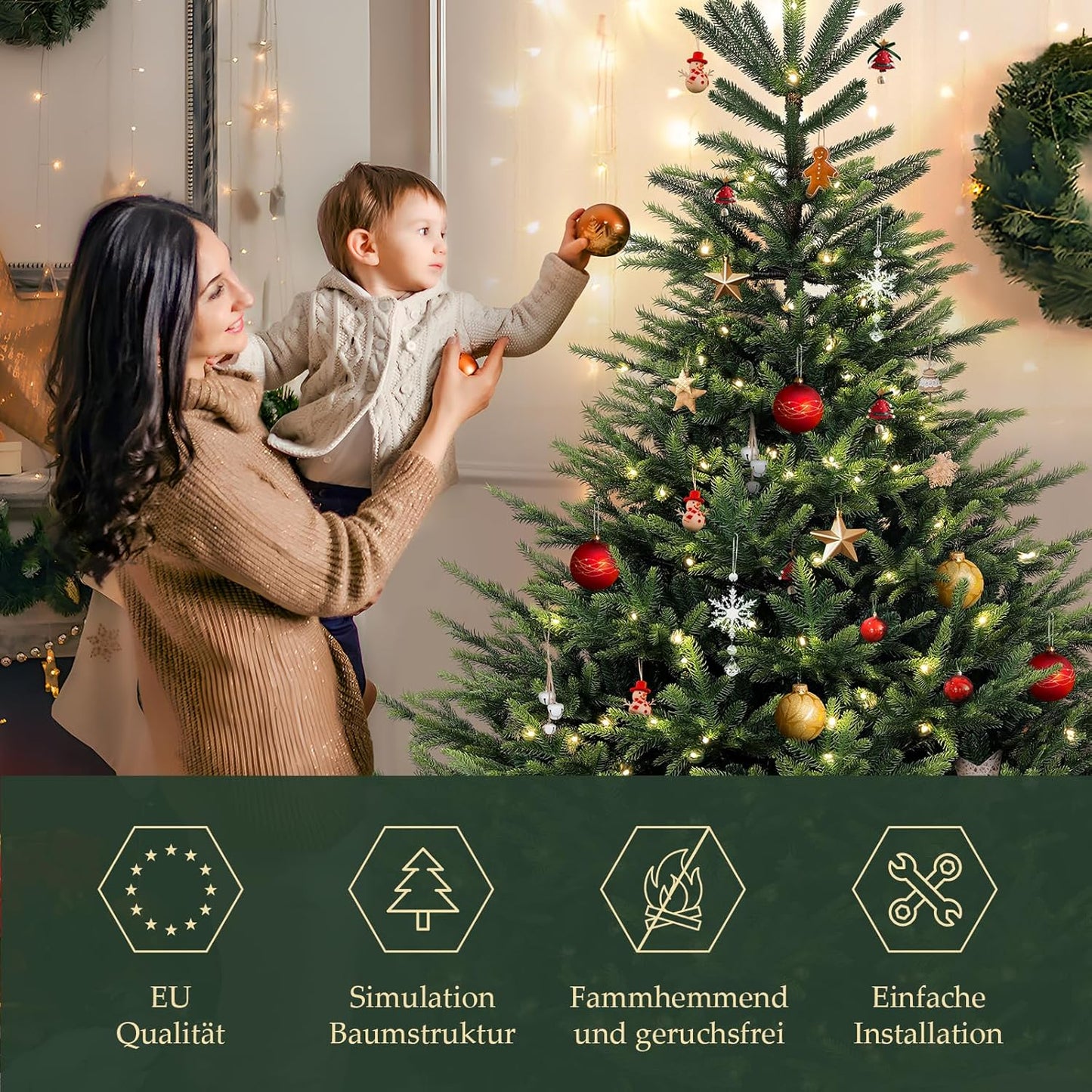 kunstkerstboom – kunstboom – nepkerstboom – kerstboom decoratie – PVC kerstboom – 210 cm – realistisch vouwsysteem – stevige metalen standaard