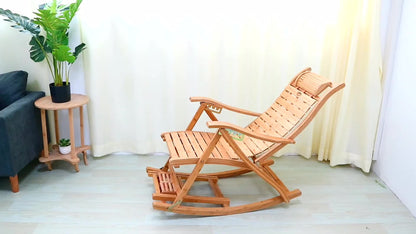 Ligstoel – Tuinstoel – Relaxstoel – Loungestoel – Opvouwbaar – 5-standen Verstelbaar – Bamboe Met Massageballetjes – 150 kg Max Belastbaar
