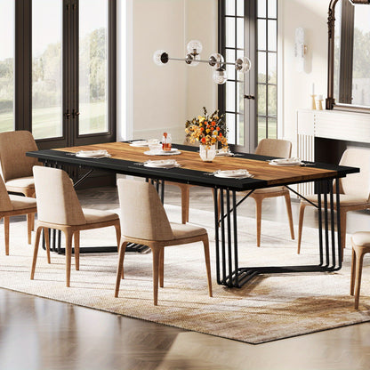 Eetkamertafel – Tafel – Eettafel – Dinertafel – Familietafel – Rustiek Bruin & Zwart – 78,74 Inch Breed – Geometrisch Metaal Onderstel