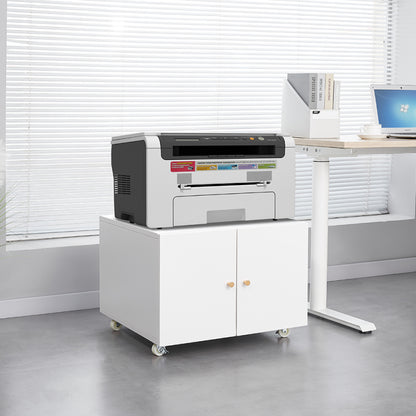 Printerstandaard – Printertafel – Printerwagen – Faxstandaard – Opbergrek – Aluminiumlegering – In Hoogte Verstelbare Schappen – Zwenkwielen Met Rem – Opvouwbaar Design – Wit