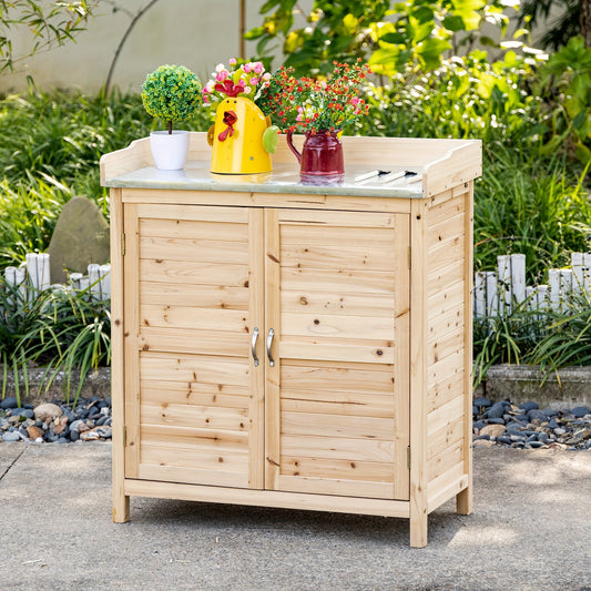 Modern Houten Meubel – Opbergkast – Plankenkast – Plantentafel – Organiser – Houtkleur Variant – Duurzaam Hout & Metaal Frame – 2 Open Planken Met Schuifdeur