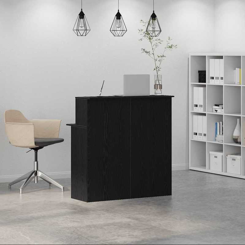Bureau – Werkplek – Schrijftafel – Ontvangstbalie – Computertafel – Zwart – Stevig Hardhout – Ruim Werkblad met Opbergruimte