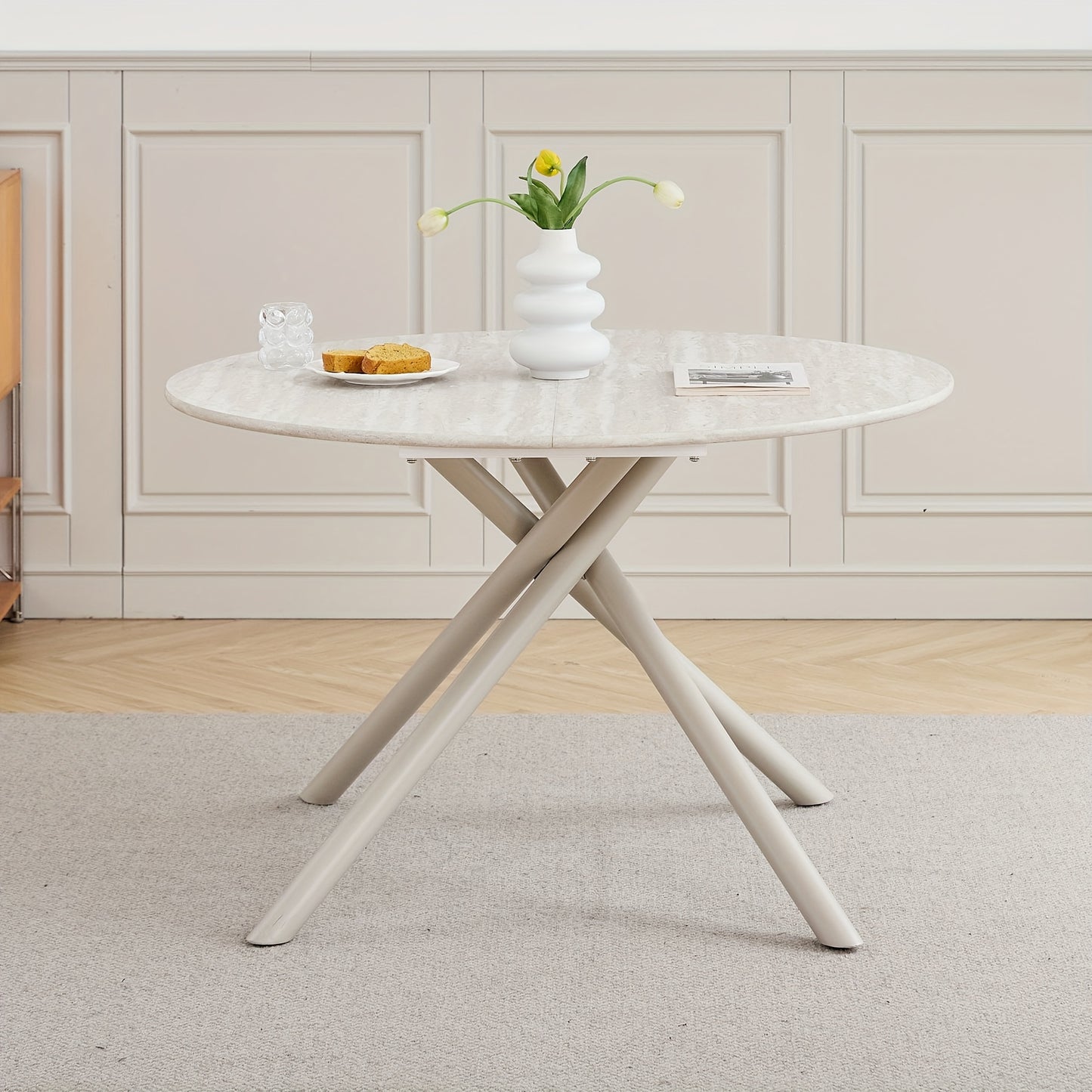 Eettafel Rond – Ronde Eettafel – Ronde Tafel – Keukentafel Rond – Ronde Eetkamertafel – Modern Design – Stevig Gecoat Metalen Kruispoot – 115 cm MDF Blad Grijs