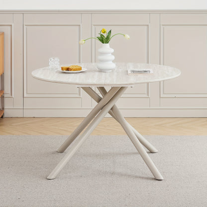 Eettafel Rond – Ronde Eettafel – Ronde Tafel – Keukentafel Rond – Ronde Eetkamertafel – Modern Design – Stevig Gecoat Metalen Kruispoot – 115 cm MDF Blad Grijs