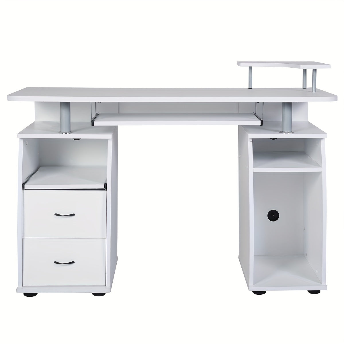Bureau – Werkplek Meubel – Schrijftafel – Tafel – Computertafel – Wit – Met 2 Lades – Stevig MDF En Staal
