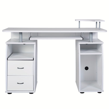 Bureau – Werkplek Meubel – Schrijftafel – Tafel – Computertafel – Wit – Met 2 Lades – Stevig MDF En Staal