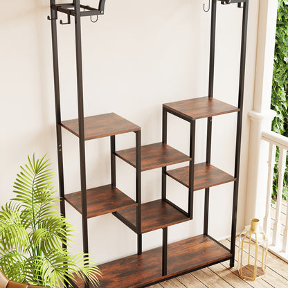 Plantenrek – Plantenstandaard – Bloemenrek – Plantentafel – Plantentrap – 7 Lagen Met Boogvorm – Metalen Frame Met Houten Plankjes