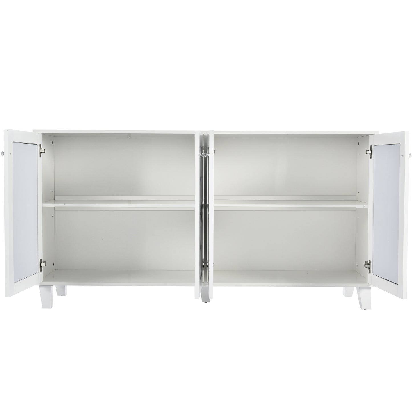 Sideboard – Dressoir – Kast – Opbergkast – Buffetkast – Wit Met Spiegeldeuren – Kristallen Handgrepen – 160x40x84 Cm – Verstelbare Binnenplank