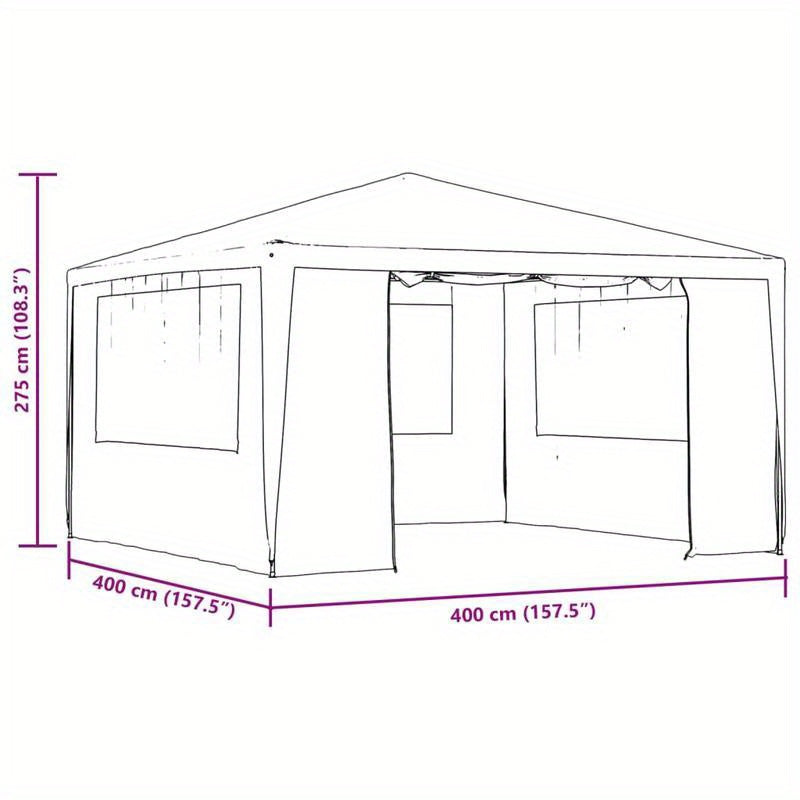 Professional Party Tent with Side Walls, 90 G/Square Meter, 4X4 Meters, in Anthracite Color.