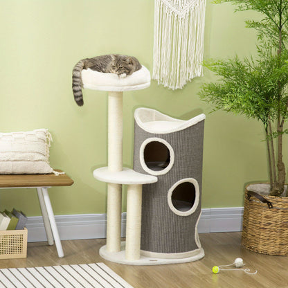 Kattenklimpaal – Kattenboom – Krabpaal – Krabmeubel – Kattenhuis – 109 cm Hoog – Sisal Krabpalen – Wit Grijs Multiplex
